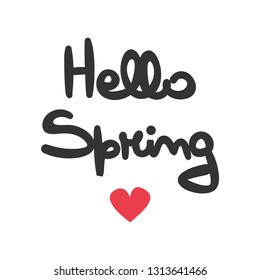 cute vector hand lettering and calligraphy hello spring quote illustration on white background for card 