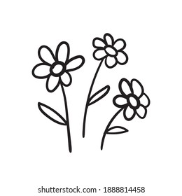 cute vector hand-drawn flowers. doodle, sketch, print, sticker. isolated on a white background