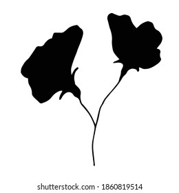 cute vector hand-drawn silhouette of a pea flower. icon, print, sketch, an element of nature. isolated on a white background.
