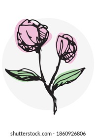 cute vector hand-drawn sketch of branch with flowers. Doodle icon, sticker, print. isolated on a white background. 