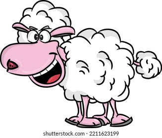 Cute vector happy sheep. isolated on a white background. Cartoon drawing of a sheep. Design for kids, children's posters, children's wall painting, postcards, and invitations. 