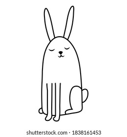 Cute vector hare rabbit drawn in the style of doodles. Design for the decoration of a child's room or clothing, greeting card, fabric, textile, holiday invitation
