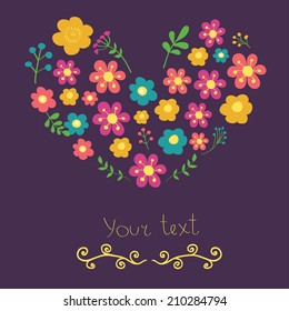 Cute vector heart of flowers. Ideal for scrap booking, celebration card, invitation.