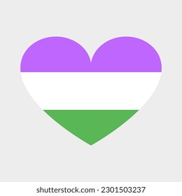 Cute vector heart in LGBTQ flag colors. Three horizontal stripes, genderqueer flag, non-binary gender identity, tolerance.