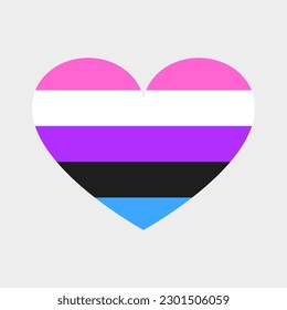Cute vector heart in LGBTQ flag colors. Five horizontal stripes, gender fluid flag, unfixed gender identity, pride month.