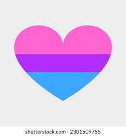 Cute vector heart in LGBTQ flag colors. Three horizontal stripes, bisexual flag, sexual identity, pride month.