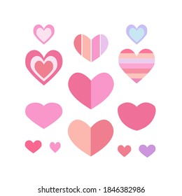 Cute vector hearts of rainbow color. For children's textiles, decor, postcards, albums, posters. Drawn in a flat style. Hearts, love, Valentine's Day, romance