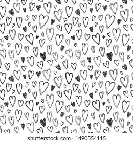 Cute vector hearts seamless background. Abstract ornament isolated on white background. Romantic textured pattern for wrapping paper and wallpaper design.