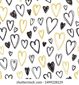 Cute vector hearts seamless background. Abstract ornament isolated on white background. Romantic textured pattern for wrapping paper and wallpaper design.