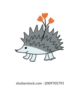Cute vector hedgehog with flower
