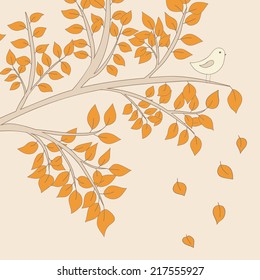 Cute vector holiday card with bird on the autumn branch. Can be used for postcard, invitation, etc.