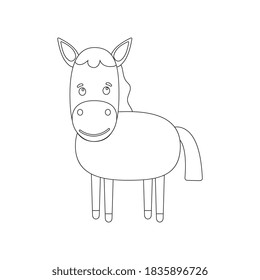 Cute vector horse. Vector cartoon pony. Vector illustration for children. Coloring book