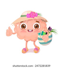 Cute vector human brain get rest on the beach