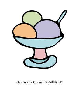 Helado vector lindo, clipart color. Dibujo manual.