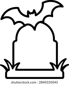 Cute vector icon of a bat flying above a gravestone.