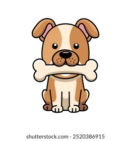 Perro lindo del Clipart del icono del Vector con la boca en hueso