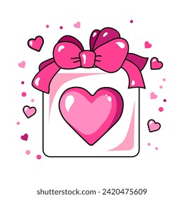 Un regalo de icono vector lindo con corazones rosados para el día de San Valentín. Colección de elementos de diseño plano. Ilustración mínima de dibujos animados para el diseño de banner web y tarjeta de saludo