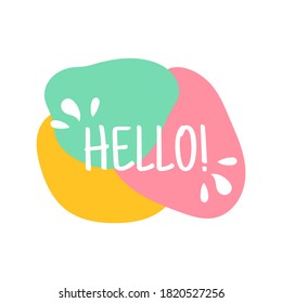 Cute Vector Icon With Hello Greeting On Abstract Colour Background. Hello Word