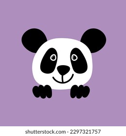 Cute Panda smiling Cartoon Vector Icon Illustration. Animal Nature Icon Concept Isolated on purple background. Premium Vector. Flat Cartoon Style.