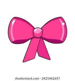 Cute vector icon pink bow for Valentine day. Flat design element collection. Minimal cartoon illustration for design web banner and greeting card