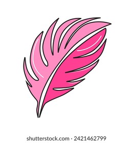 Cute vector icon pink feather for Valentine day. Flat design element collection. Minimal cartoon illustration for design web banner and greeting card