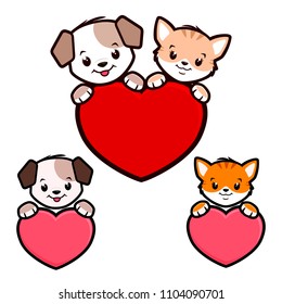 Cute vector icon sign of puppy dog and kitten cat for design element