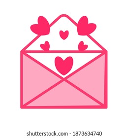 Cute vector icon for Valentine's Day. Valentine's mail is Isolated on a white background. element for greeting cards, posters, stickers. Red and pink colors