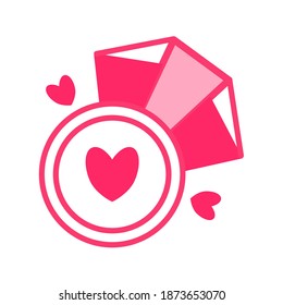 Icono vector lindo para el Día de San Valentín. Anillo con una gran piedra aislada en un fondo blanco. para tarjetas de felicitación, carteles, pegatinas. Colores rojo y rosa