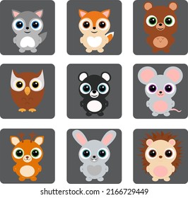 Cute vector icons of wild animals