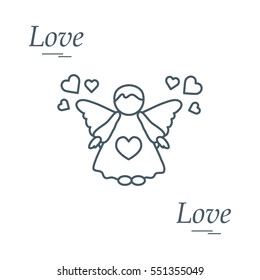 Cute vector illustration: angel and hearts. Love symbol. Design for banner, flyer, poster or print. 