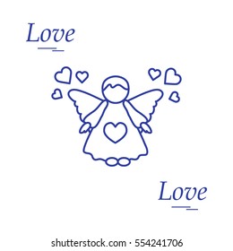 Cute vector illustration: angel and hearts. Love symbol. Design for banner, flyer, poster or print. 