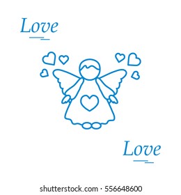 Cute vector illustration: angel and hearts. Love symbol. Design for banner, flyer, poster or print. 