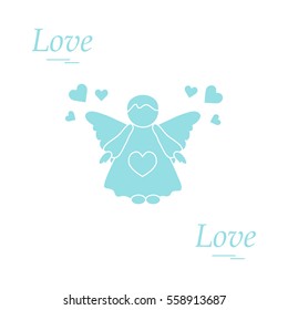 Cute vector illustration: angel and hearts. Love symbol. Design for banner, flyer, poster or print. 