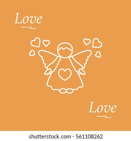 Cute vector illustration: angel and hearts. Love symbol. Design for banner, flyer, poster or print. 