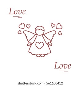 Cute vector illustration: angel and hearts. Love symbol. Design for banner, flyer, poster or print. 