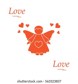 Cute vector illustration: angel and hearts. Love symbol. Design for banner, flyer, poster or print. 