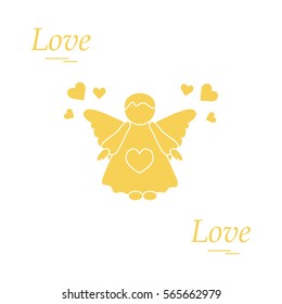 Cute vector illustration: angel and hearts. Love symbol. Design for banner, flyer, poster or print. 