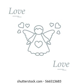 Cute vector illustration: angel and hearts. Love symbol. Design for banner, flyer, poster or print. 