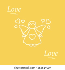 Cute vector illustration: angel and hearts. Love symbol. Design for banner, flyer, poster or print. 