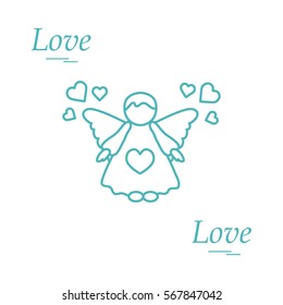 Cute vector illustration: angel and hearts. Love symbol. Design for banner, flyer, poster or print. 