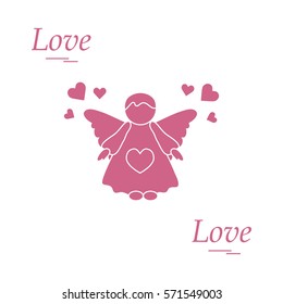 Cute vector illustration: angel and hearts. Love symbol. Design for banner, flyer, poster or print. 
