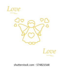 Cute vector illustration: angel and hearts. Love symbol. Design for banner, flyer, poster or print. 