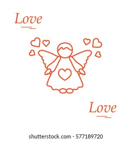 Cute vector illustration: angel and hearts. Love symbol. Design for banner, flyer, poster or print. 