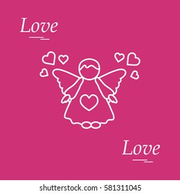 Cute vector illustration: angel and hearts. Love symbol. Design for banner, flyer, poster or print. 