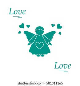 Cute vector illustration: angel and hearts. Love symbol. Design for banner, flyer, poster or print. 