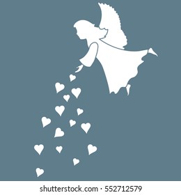 Cute vector illustration: angel showered hearts. Love symbol. Design for banner, flyer, poster or print. 