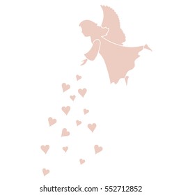 Cute vector illustration: angel showered hearts. Love symbol. Design for banner, flyer, poster or print. 
