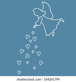 Cute vector illustration: angel showered hearts. Love symbol. Design for banner, flyer, poster or print. 