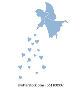 Cute vector illustration: angel showered hearts. Love symbol. Design for banner, flyer, poster or print. 