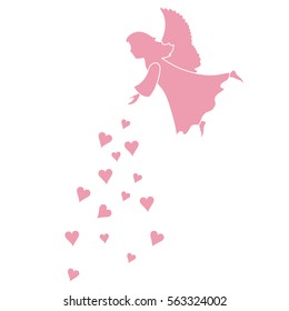 Cute vector illustration: angel showered hearts. Love symbol. Design for banner, flyer, poster or print. 